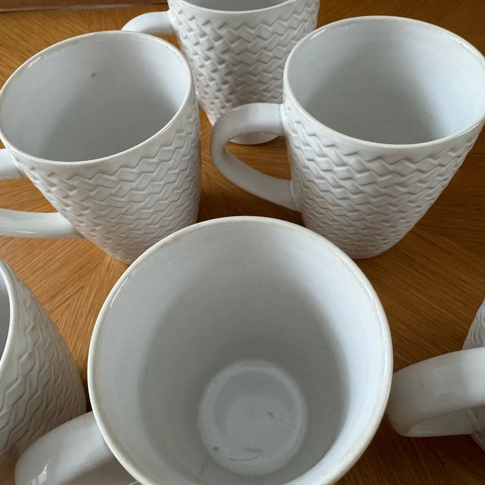 Crate&Barrel Winter Pinecone 12-oz. White Stoneware Mug (1/6)
